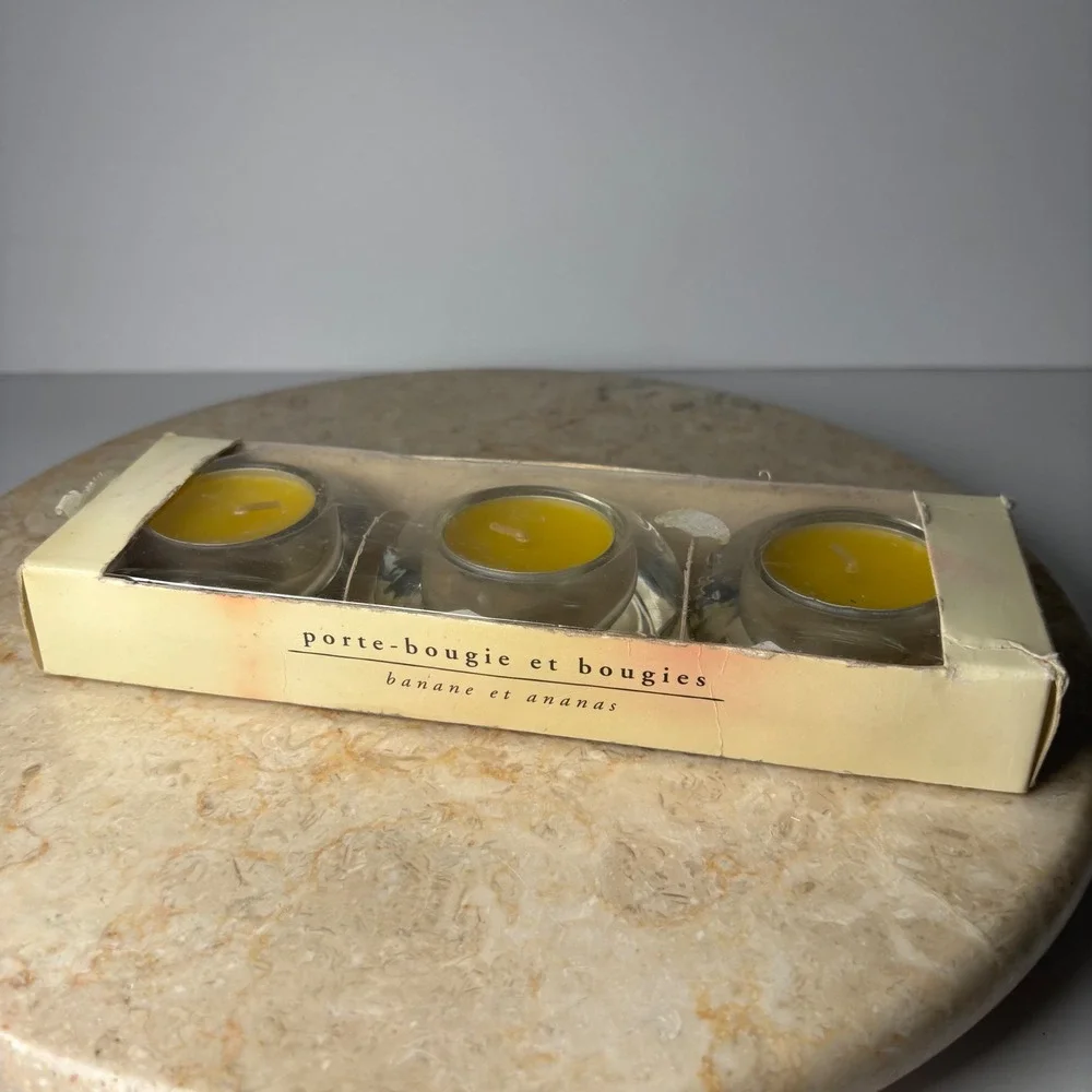 Pier 1 Imports Tealight Holder Set 3pc‎ Yellow Banana & Pineapple Scented Glass